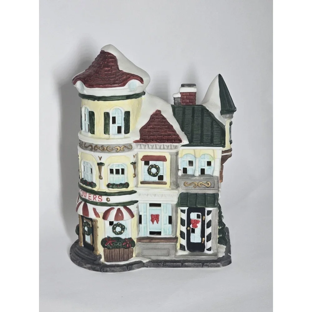1994 Mercuries USA Porcelain Christmas Village Flower Shop Rare Retired Vintage